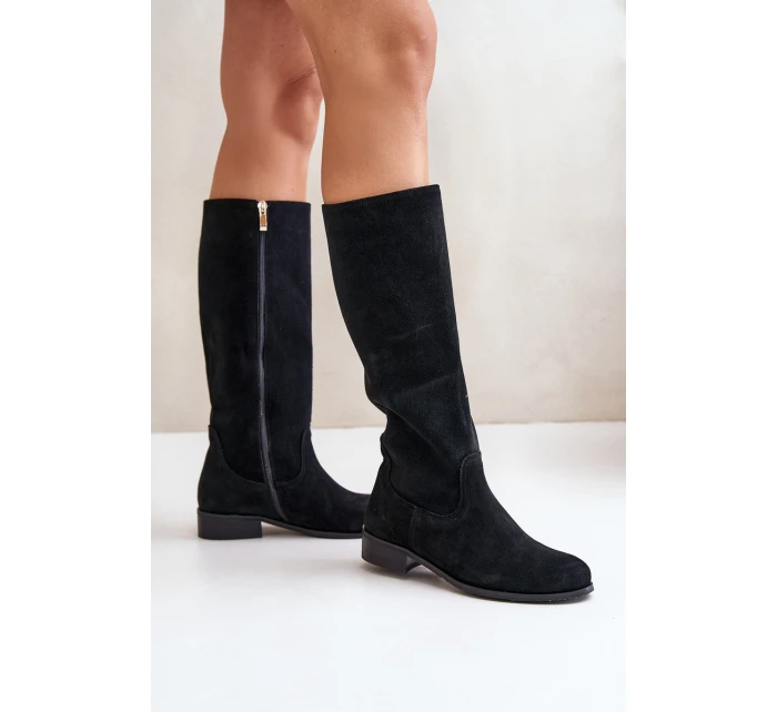 Dámské semišové kozačky do poloviny lýtek na zip Lewski 3616 černé