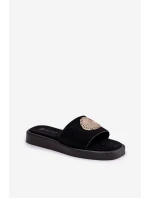 Dámské pantofle se zlatou ozdobou černé model 21685525 - Boto