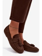 Dámské mokasíny ploché s třásněmi čokoládové model 21919069 - Boto