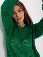 Zelený prolamovaný letní svetr s dlouhými rukávy
