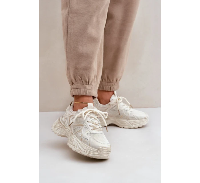 Dámské tenisky s odřením na platformě béžové Seladwen