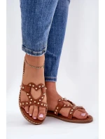 Dámské zdobené ploché pantofle – camel Adivrae