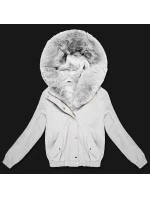 Krátká bílá bunda s kožešinovou podšívkou S'West (B8506-26) Krátká bílá bunda s kožešinovou podšívkou S'West (B8506-26)