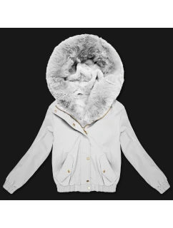 Krátká bílá bunda s kožešinovou podšívkou S'West (B8506-26)