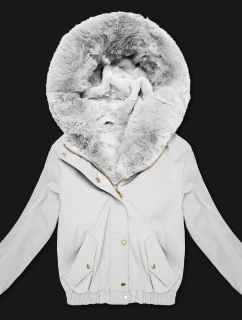 Krátká bílá bunda s kožešinovou podšívkou S'West (B8506-26)