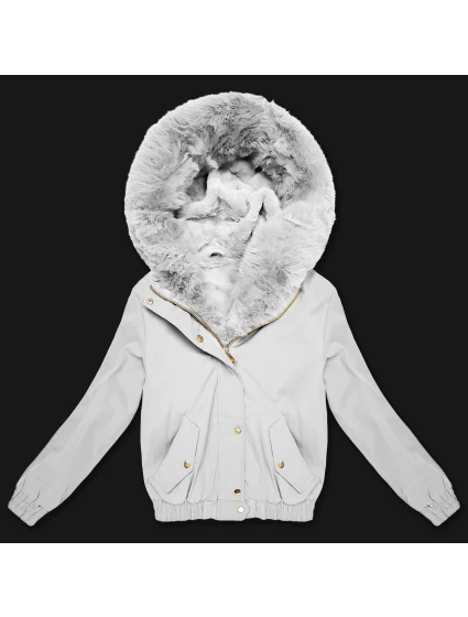 Krátká bílá bunda s kožešinovou podšívkou S'West (B8506-26) Krátká bílá bunda s kožešinovou podšívkou S'West (B8506-26)