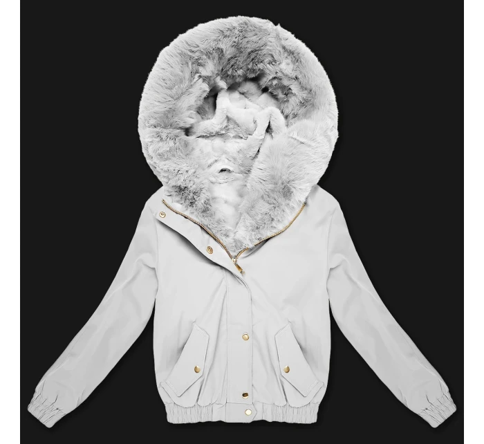 Krátká bílá bunda s kožešinovou podšívkou S'West (B8506-26) Krátká bílá bunda s kožešinovou podšívkou S'West (B8506-26)