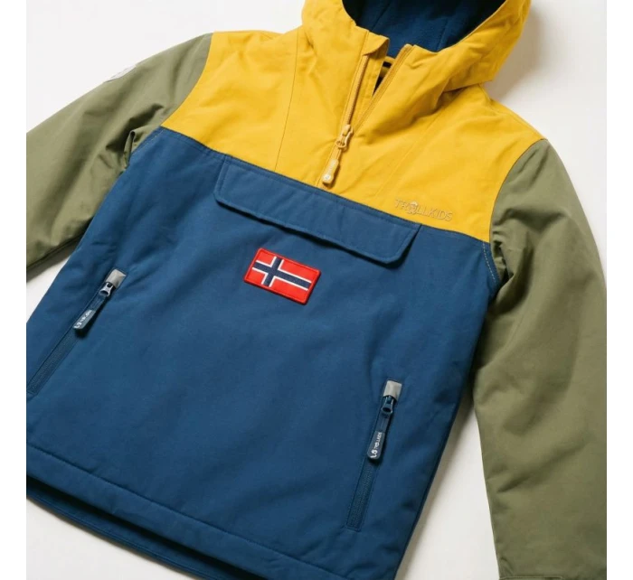 Trollkids Dětská nepromokavá bunda do deště Kirkenes Anorak žlutá/modrá (322-703)