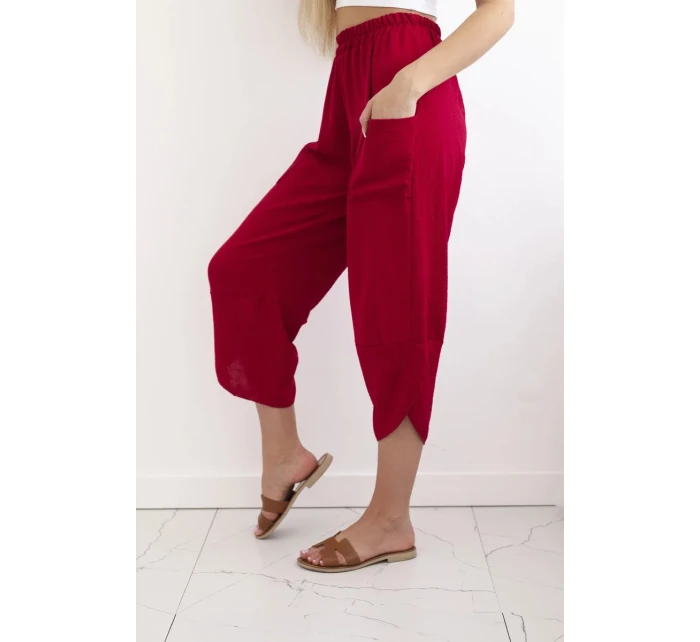 Kalhoty se širokými nohavicemi a kapsami Burgundsko Kalhoty se širokými nohavicemi a kapsami Burgundsko