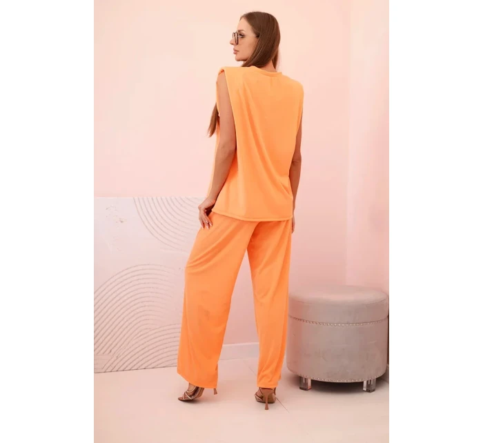 Dámský komplet z viskózy bez rukávů a rovnými kalhotami oranžový Dámský komplet z viskózy bez rukávů a rovnými kalhotami oranžový