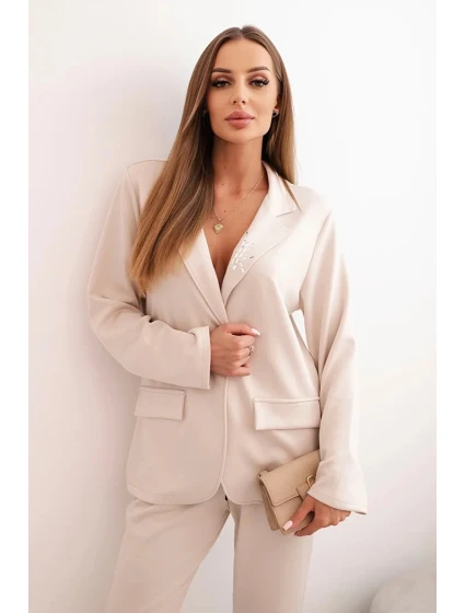 Komplet dámský s viskózou s ozdobami a elastickými kalhotami béžový Komplet dámský s viskózou s ozdobami a elastickými kalhotami béžový