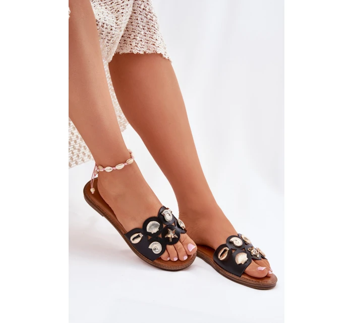 Dámské Sandály Na Ploché Podpatky Se Zlatými Přezkami Černé Nalothiel Dámské Sandály Na Ploché Podpatky Se Zlatými Přezkami Černé Nalothiel