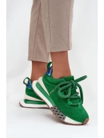 Semišové dámské tenisky na platformě s šněrováním  zelené model 21710412 - Artiker