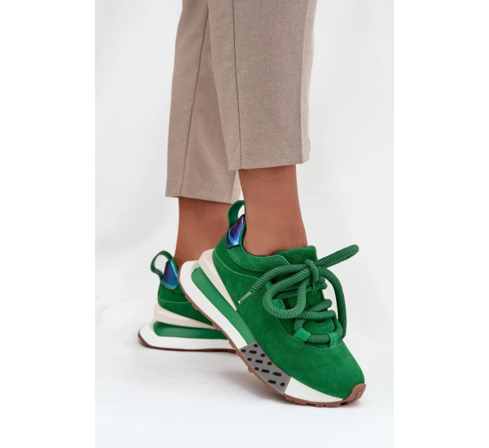 Semišové dámské tenisky na platformě s šněrováním  zelené model 21710412 - Artiker