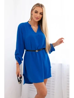 Šaty s delšími zády a pásem chrpa modrá