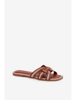 Dámské Ploché Pantofle S Propletenými Pásky Hnědé Acimine Dámské Ploché Pantofle S Propletenými Pásky Hnědé Acimine