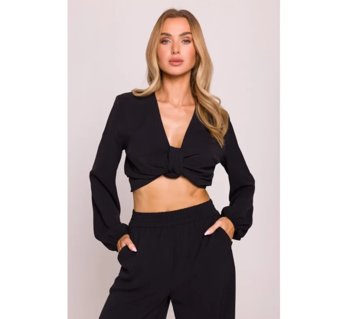 model 21136143 Krátký top s vázáním vpředu černý - Moe