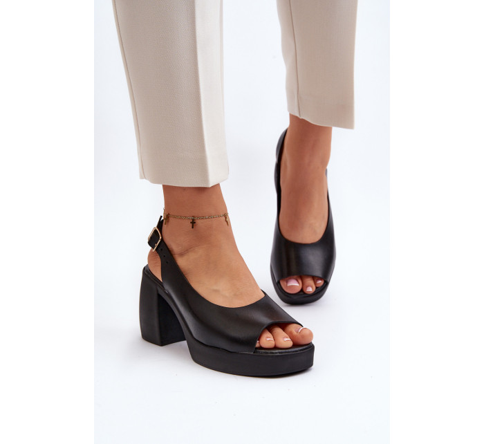 Zazoo Kožené sandály s robustními vysokými podpatky, černé