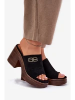 Dámské pantofle / sandály na platforma podpatku 17400 Černá s hnědou - Vinceza