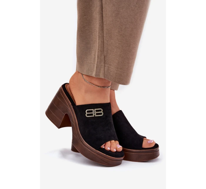 Dámské pantofle / sandály na platforma podpatku 17400 Černá s hnědou - Vinceza