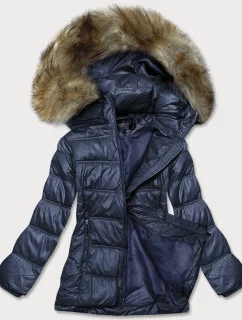 Tmavě modrá dámská prošívaná bunda pro přechodné období (H-205)