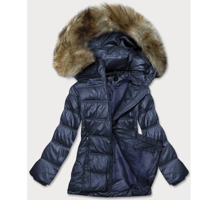 Tmavě modrá dámská prošívaná bunda pro přechodné období (H-205)