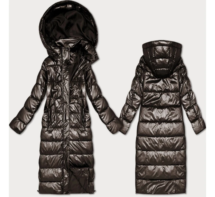 Dlouhá prošívaná bunda v čokoládové barvě pro přechodné období s kapucí model 21439614 - HONEY WINTER