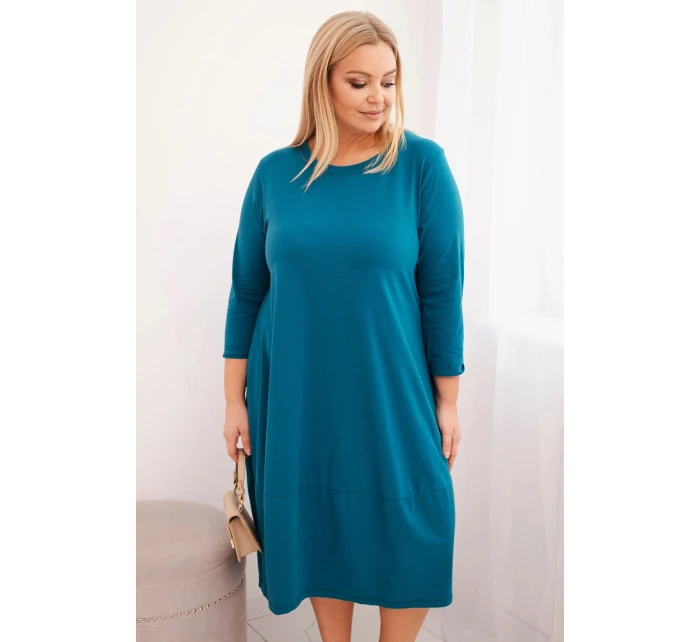 Dámská bavlněná sukni Plus Size s ohrnutým rukávem a kapsami mořská