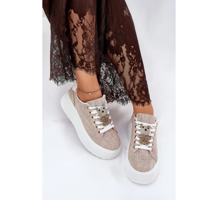 Tenisky Na Platformě S Potiskem Medvěd S.Barski BF51-014 Béžové