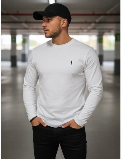 Pánské bílé tričko s dlouhým rukávem Dstreet LX0564