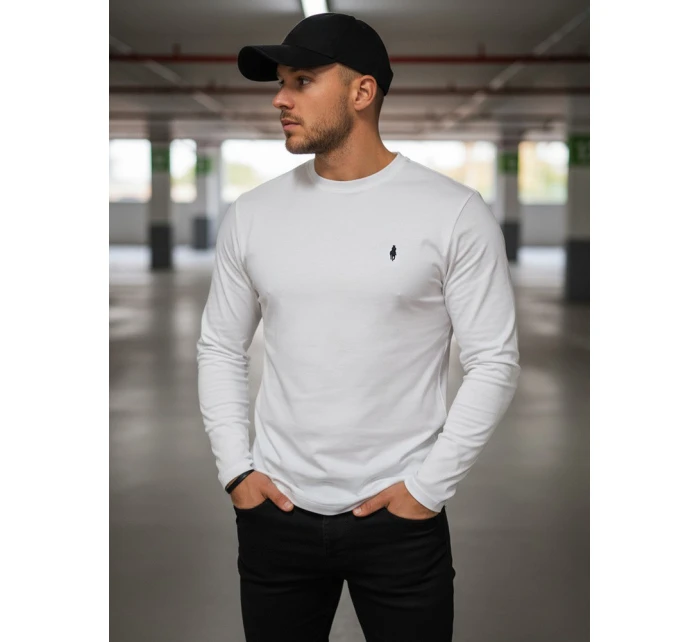 Pánské bílé tričko s dlouhým rukávem Dstreet LX0564