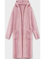 Dlouhý vlněný přehoz přes oblečení typu alpaka v růžové barvě s kapucí model 18059159 - MADE IN ITALY Dlouhý vlněný přehoz přes oblečení typu alpaka v růžové barvě s kapucí model 18059159 - MADE IN ITALY