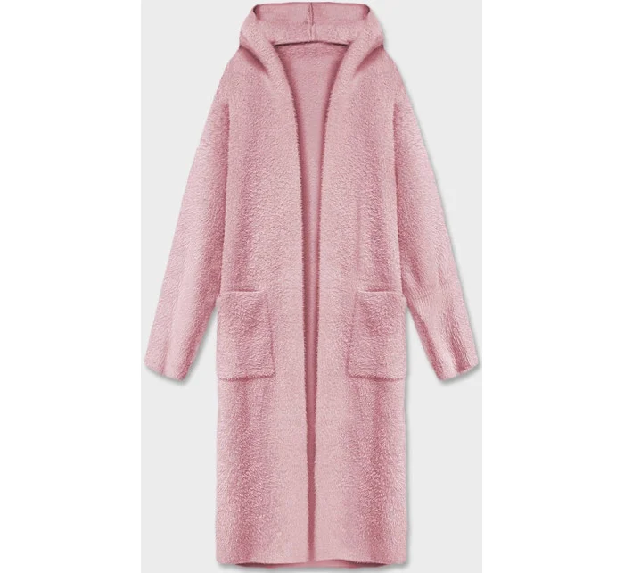 Dlouhý vlněný přehoz přes oblečení typu alpaka v růžové barvě s kapucí model 18059159 - MADE IN ITALY Dlouhý vlněný přehoz přes oblečení typu alpaka v růžové barvě s kapucí model 18059159 - MADE IN ITALY