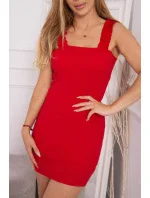 Šaty bez ramínek s volánkem červené