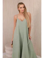 Mušelínové šaty na ramínka světlá khaki