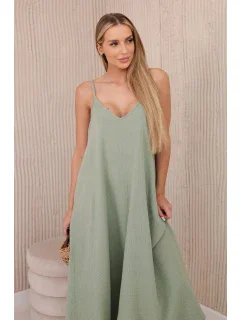 Mušelínové šaty na ramínka světlá khaki