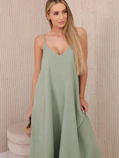 Mušelínové šaty na ramínka světlá khaki