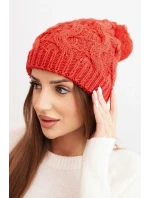 Dámská zimní čepice z vlny s hrubým copánkovým vzorem K458 červená