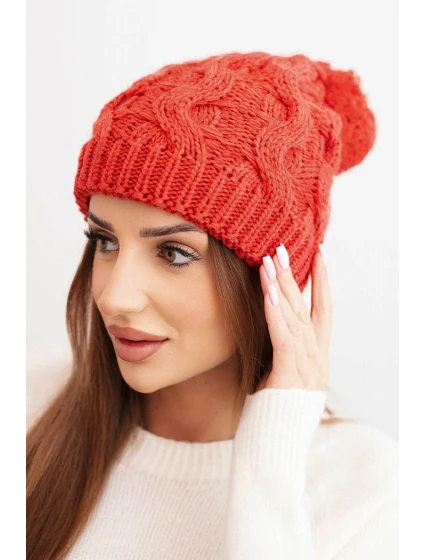 Dámská zimní čepice z vlny s hrubým copánkovým vzorem K458 červená
