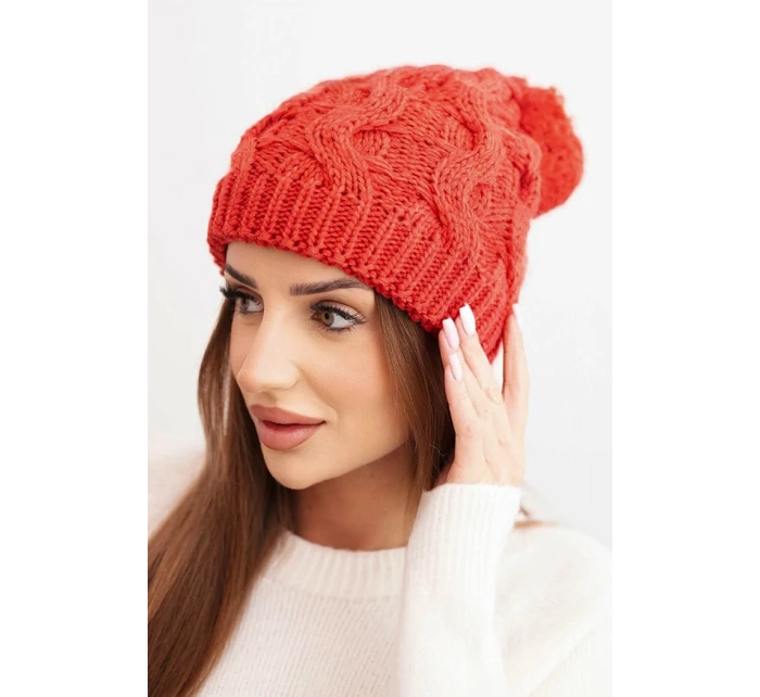 Dámská zimní čepice z vlny s hrubým copánkovým vzorem K458 červená
