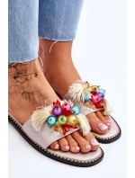 Pantofle s ozdobnými korálky model 21619239 Nude - S.Barski