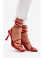 Stylové Sandály Na Podpatku S Pásky Červené model 21679427 - Boto Stylové Sandály Na Podpatku S Pásky Červené model 21679427 - Boto
