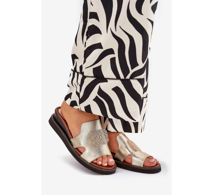 Dámské Klapky Na Klínu Eko Kůže Se Zlaté model 21686811 - Boto