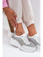 Kožené Ažurové Sportovní Boty Sneakers Na Klínu Bílé model 21691047 - S.Barski Kožené Ažurové Sportovní Boty Sneakers Na Klínu Bílé model 21691047 - S.Barski