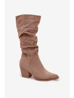 Dámské kozačky s horní částí na podpatku vyhřívané béžové model 21715049 - Boto