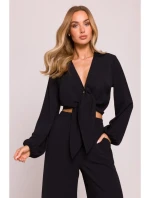 model 21136143 Krátký top s vázáním vpředu černý - Moe