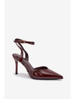 Dámské lakované lodičky s otevřenou patou - čokoláda Laretta Dámské lakované lodičky s otevřenou patou - čokoláda Laretta