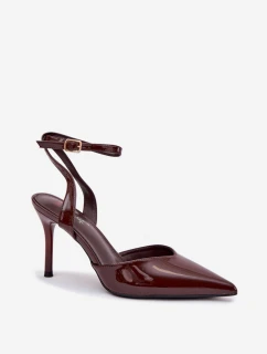 Dámské lakované lodičky s otevřenou patou - čokoláda Laretta