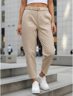 Jeansy damskie z  mom fit z paskiem beżowe model 22038518 - FashionStreet