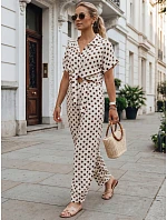 Dámské široké lyocellové kalhoty béžové s hráškem FashionStreet UY3069 Dámské široké lyocellové kalhoty béžové s hráškem FashionStreet UY3069